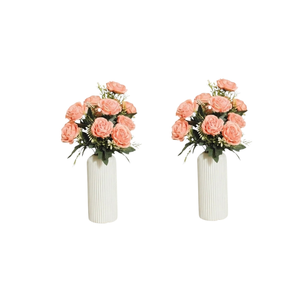 BIG ROSE WHITE CYLINDRICAL POT
