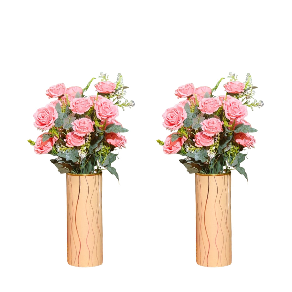 Artificial rose plants with cylindrical pot (combo of 2)