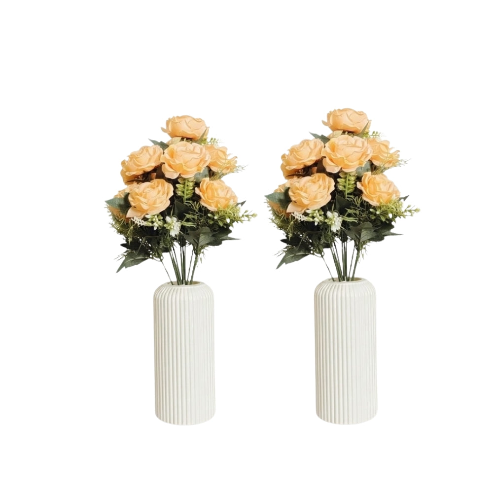 BIG ROSE WHITE CYLINDRICAL POT