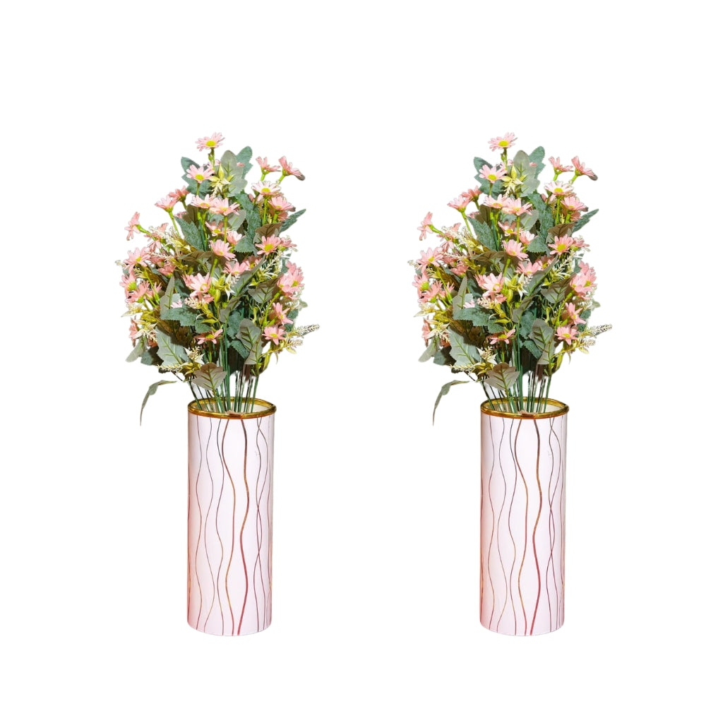 Artificial pink daisy flowers with cylindrical pot(combo of 2)