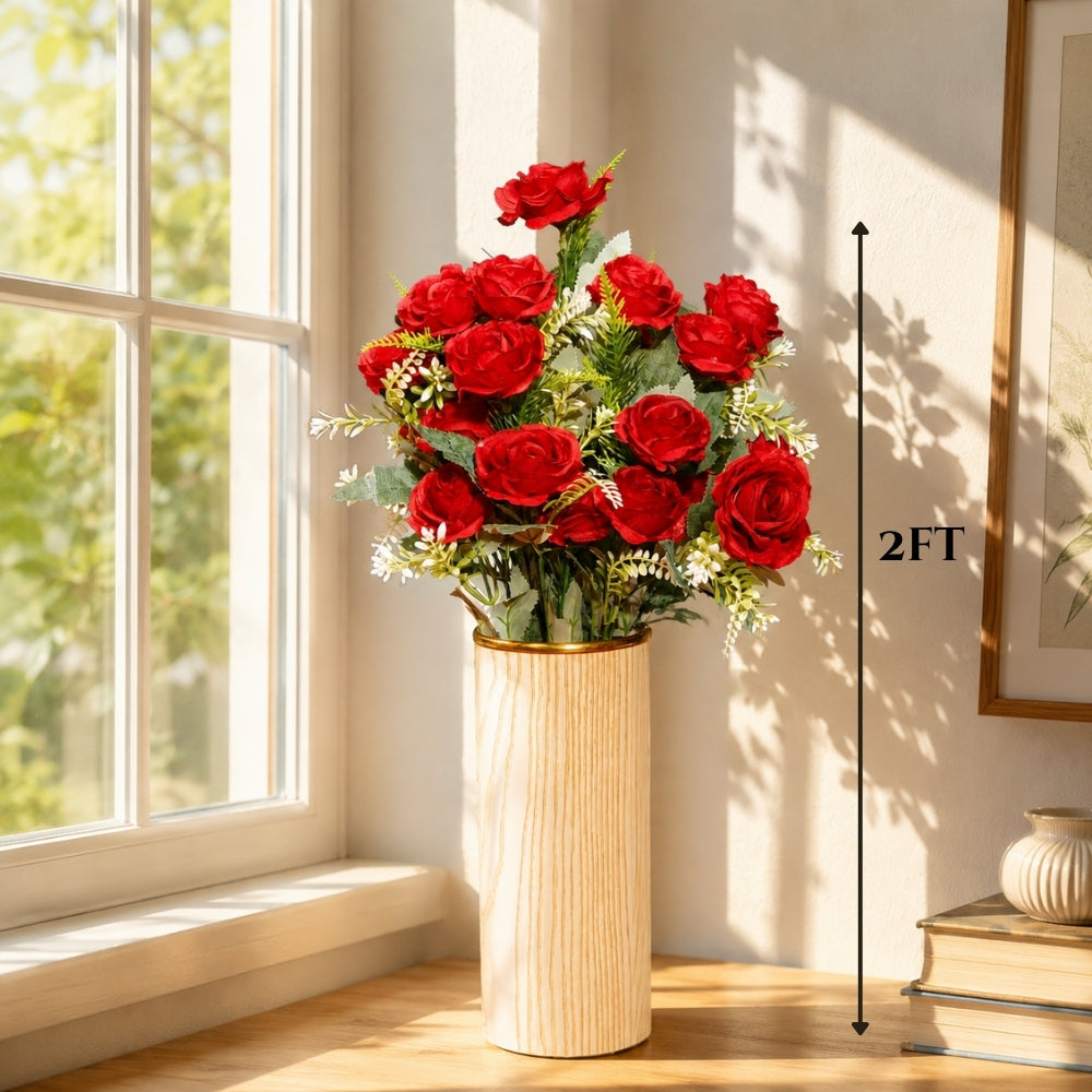 Artificial rose plants with cylindrical pot (combo of 2)