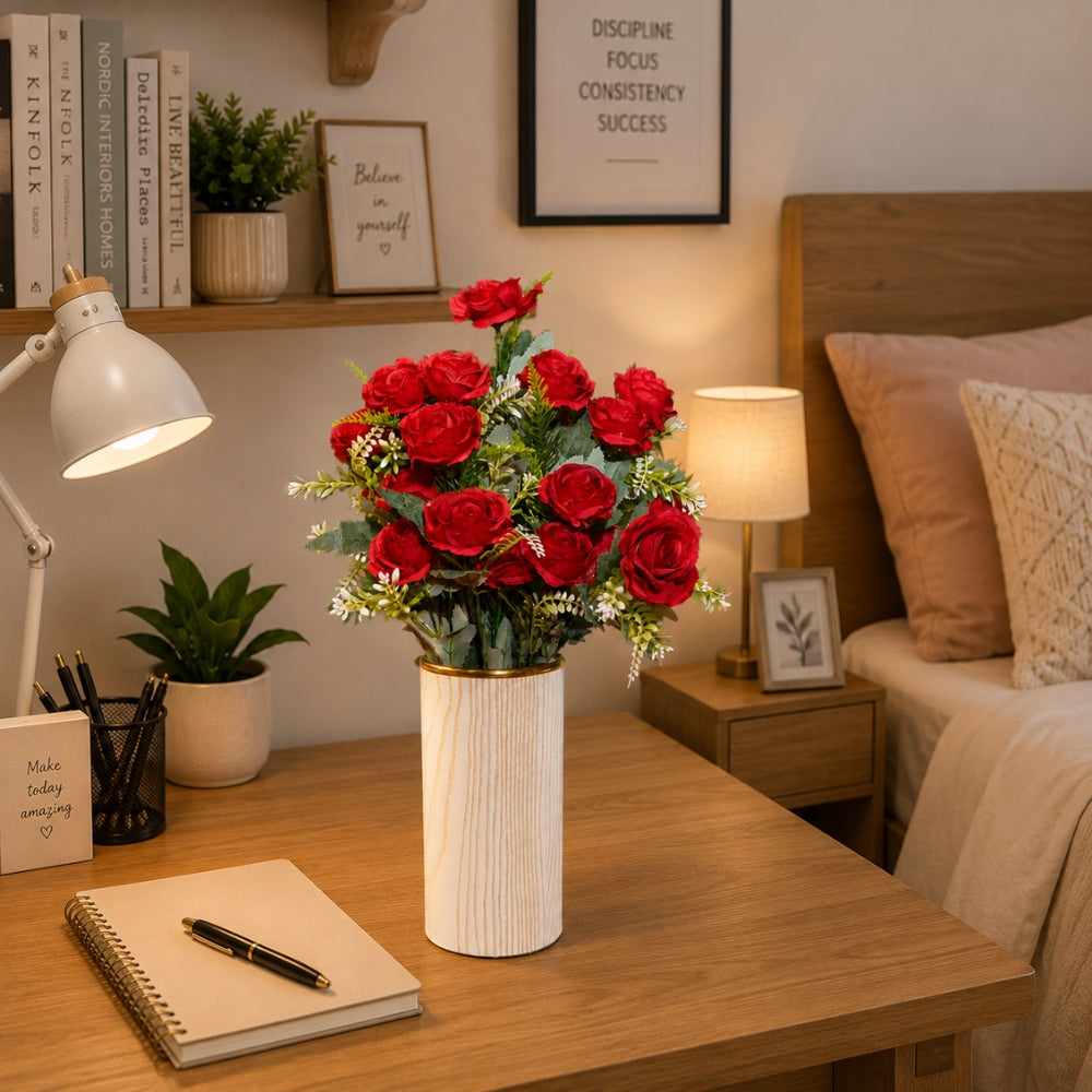Artificial rose plants with cylindrical pot (combo of 2)