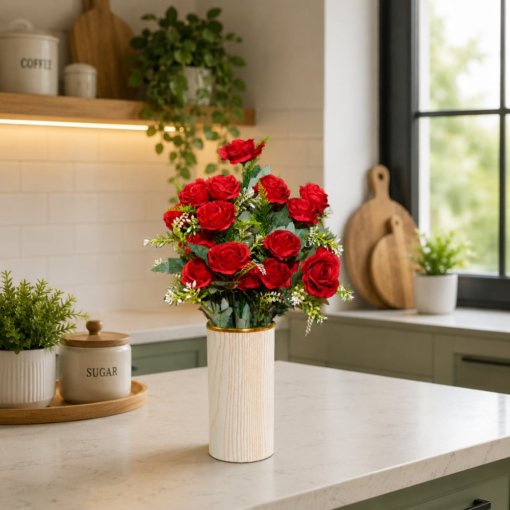 Artificial rose plants with cylindrical pot (combo of 2)
