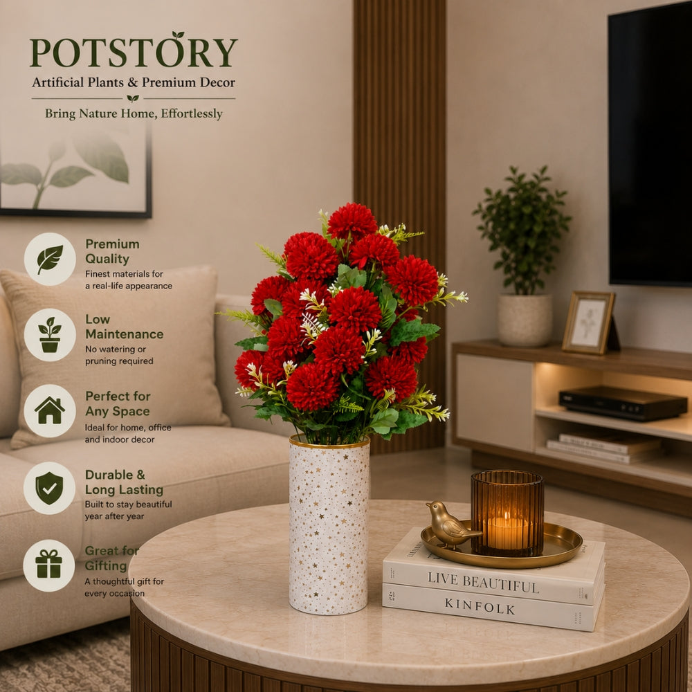 Artificial red chrysanthemum plant(combo of 2)
